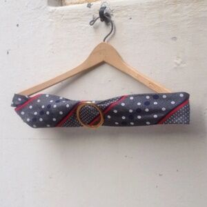 Vintage polka dot navy blue, red, gray, neck tie belt with gold-colored buckle